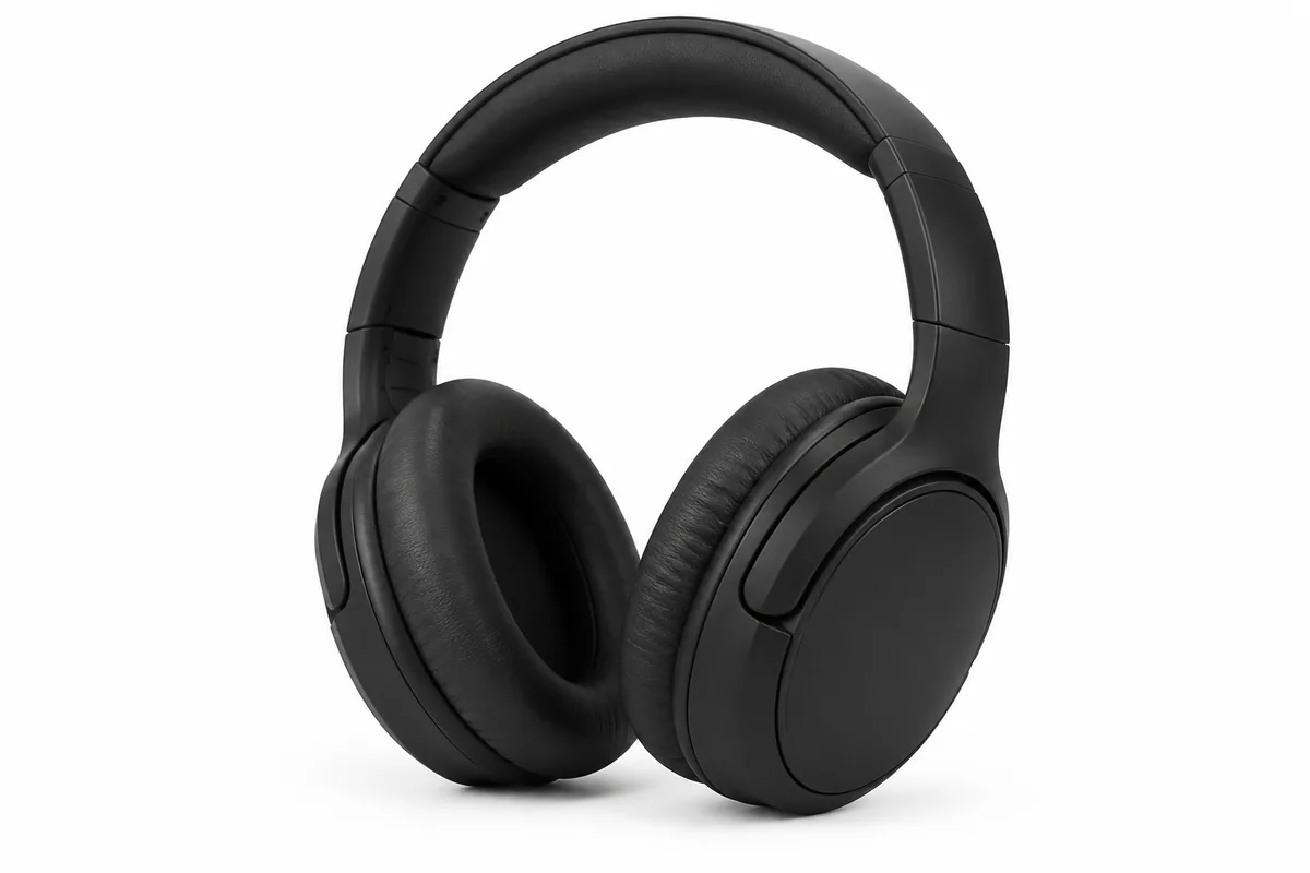 Black over-ear headphones on a white background, generated with GPT-Image 2.5. The product does not exist.